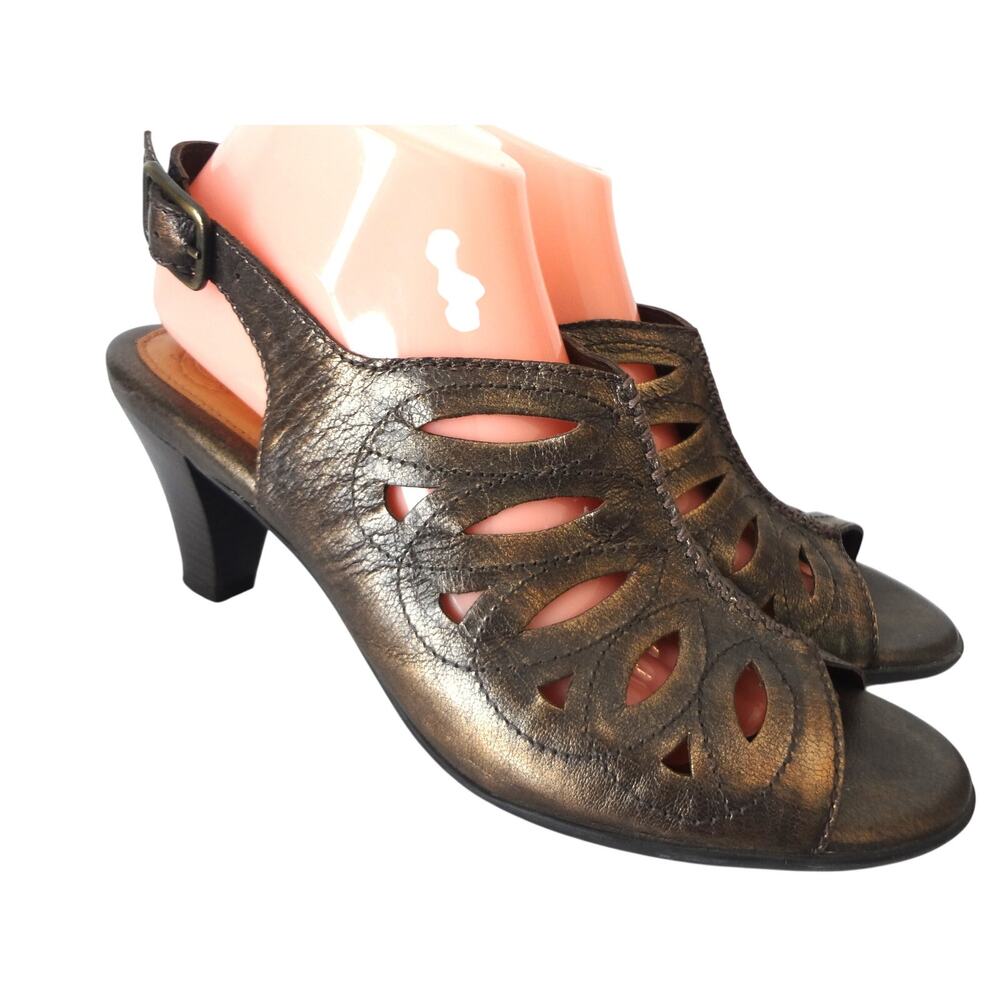 Nurture Penelope Brown Metallic Brown Leather Slingback Kitten Heel Caged 10